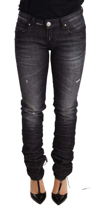 ACHT BLACK WASHED COTTON LOW WAIST SKINNY DENIM TROUSER JEANS