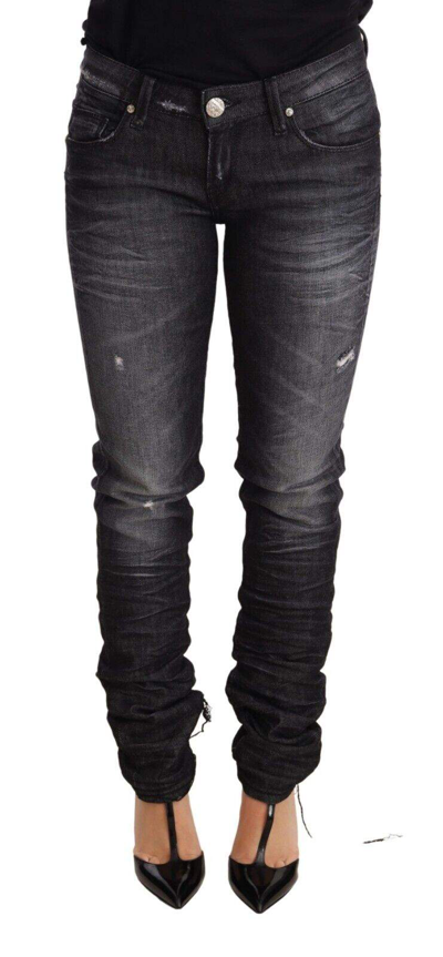 Acht Black Washed Cotton Low Waist Skinny Denim Trouser Jeans