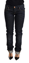 Acht Dark Blue Cotton Slim Fit Folded Hem  Denim Trouser Jeans In Blue