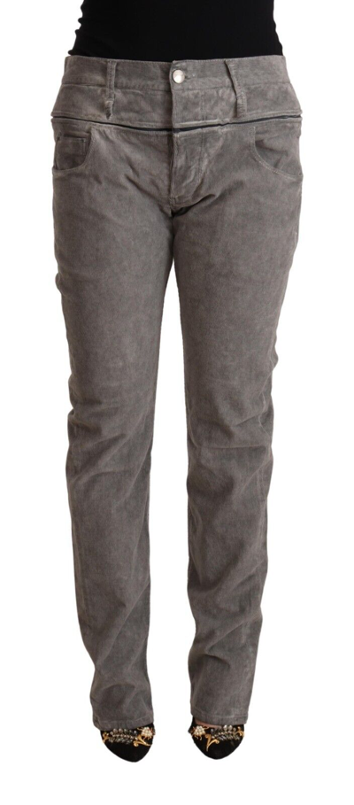 Acht Gray Cotton Straight Fit High Waist Pants