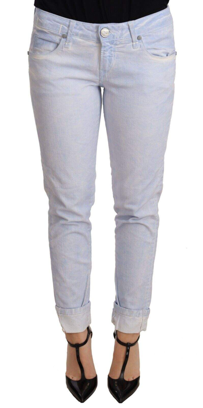 Acht Light Blue Cotton Folded Hem Denim Skinny  Trouser Jeans