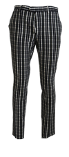 Bencivenga Black Checkered Cotton Casual Pants In Black