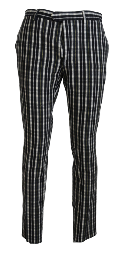 Bencivenga Black Checkered Cotton Casual Trousers
