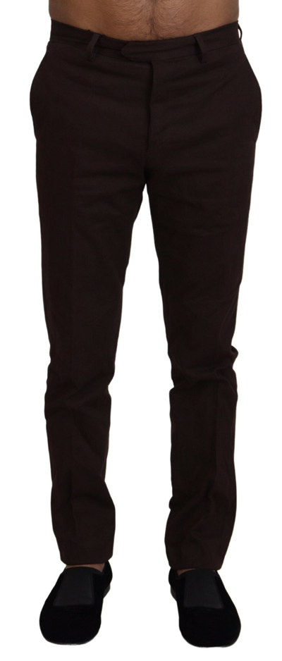 Bencivenga Brown Cotton Tapered Formal  Trousers
