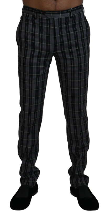 Bencivenga Gray Checkered Slim Fit  Pants In Gray Patterned