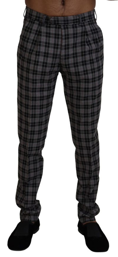 Bencivenga Gray Checkered Slim Fit  Pants In Gray Patterned