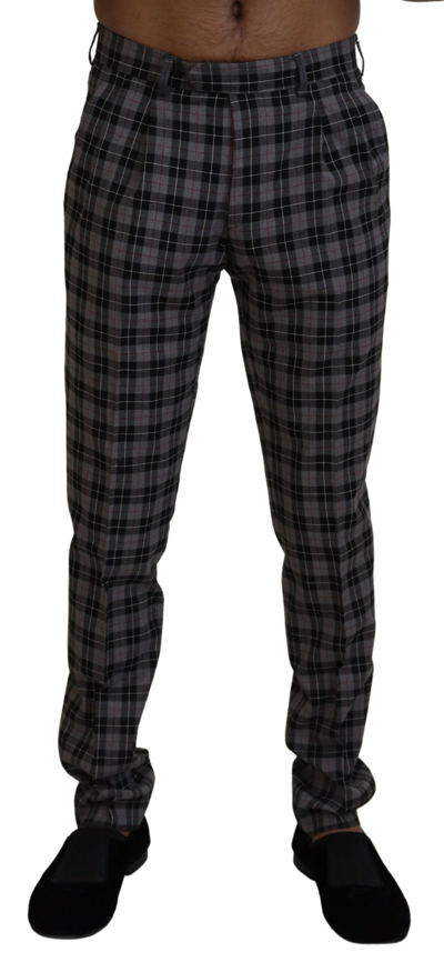 BENCIVENGA GRAY CHECKERED SLIM FIT  PANTS