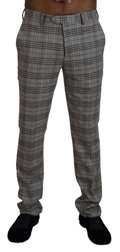 Bencivenga Grey Checkered Skinny  Trousers In Grey Patterned
