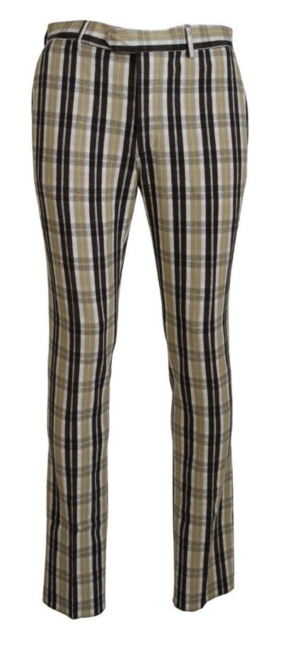 Bencivenga Multicolor Checkered Cotton Straight Fit  Trousers