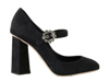 DOLCE & GABBANA BLACK BROCADE HIGH HEELS MARY JANES SHOES