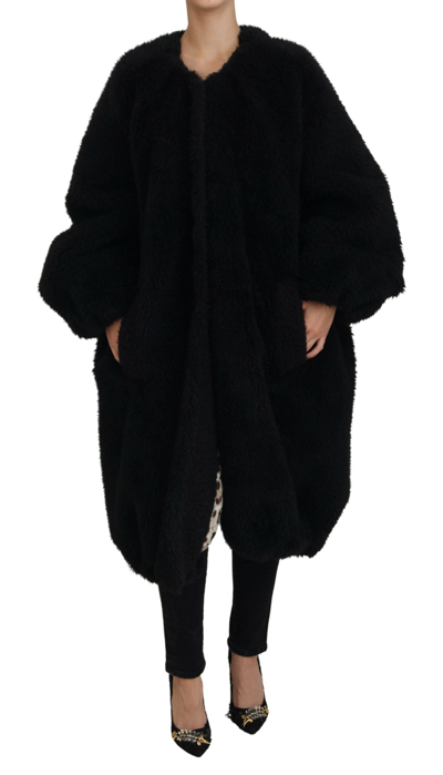 DOLCE & GABBANA BLACK CASHMERE BLEND FAUX FUR COAT JACKET