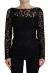 DOLCE & GABBANA BLACK COTTON LACE TRIM LONG SLEEVES TOP