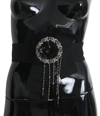 Dolce & Gabbana Black Crystal Brooch Wide Wai Satoria Belt In Black