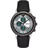 Emporio Armani Black Leather And Steel Chronograph Watch In Black | Silver