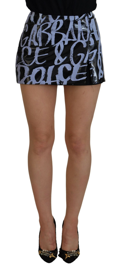 Dolce & Gabbana Black Logo Print High Waist A-line Mini Skirt