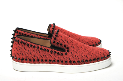 Christian Louboutin Black Smoothie/black Pik Boat Flat Techno Shoes In Black And Red