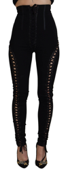 DOLCE & GABBANA BLACK VISCOSE HIGH WAIST CUT OUT SKINNY PANTS