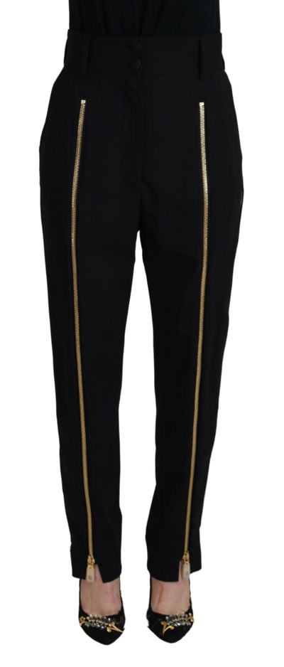 DOLCE & GABBANA BLACK WOOL HIGH WAIST TAPERED PANTS