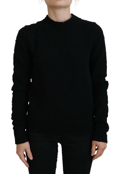 Dolce & Gabbana Black Wool Knit Crewneck Pullover Sweater