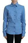 FERRE' BLUE COTTON LONG SLEEVES COLLARED BUTTON DOWN TOP