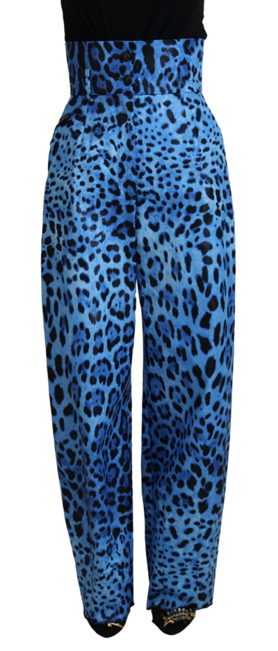 DOLCE & GABBANA BLUE LEOPARD PRINT HIGH WAIST PANTS