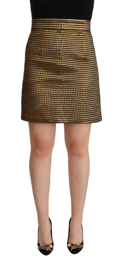 Boutique Moschino Black Gold A-line Above Knee Casual Skirt In Gold Black