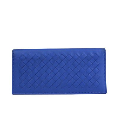 Bottega Veneta 's Intercciaco Blue Leather Woven Long Bifold Wallet