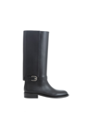 BURBERRY BUCKLE EMBELLISHED LEATHER BLACK BOOTS
