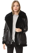 Acne Studios Black Shearling Velocite Aviator Jacket In Black/black