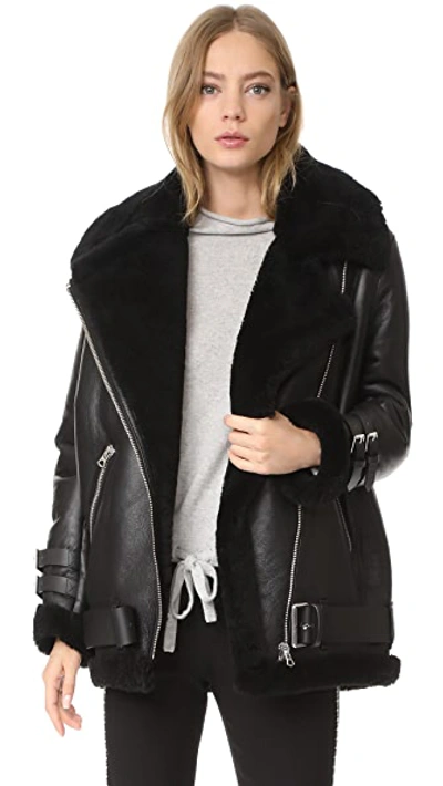 Acne Studios Shearling Aviator Jacket In Black Leather