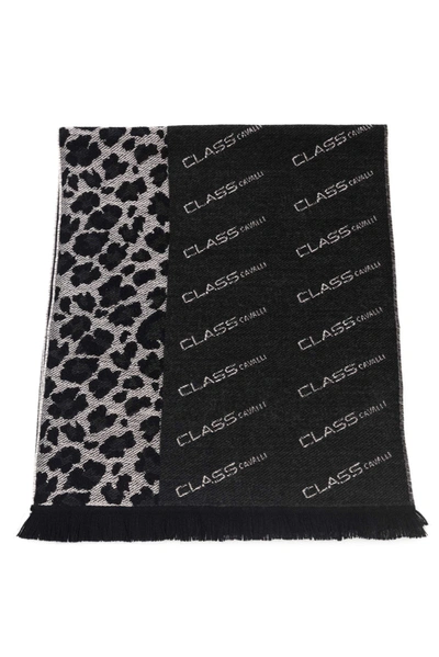 Cavalli Class Black Wool Scarf