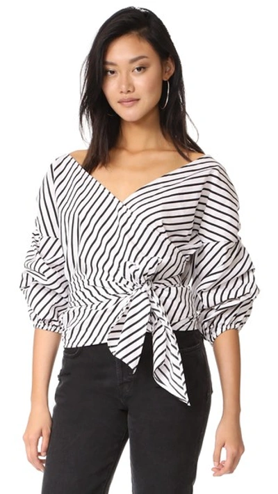 Mlm Label Salo Striped Wrap Shirt In Black Stripe