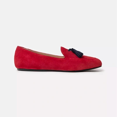 Charles Philip Elegant Suede Leather Moccasins With Tassel Men's Detail In Red