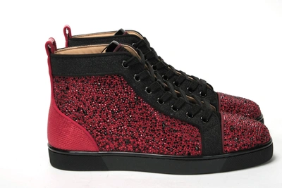 Christian Louboutin Red Black Louis Junior Spikes  Sneaker Shoes In Black And Red