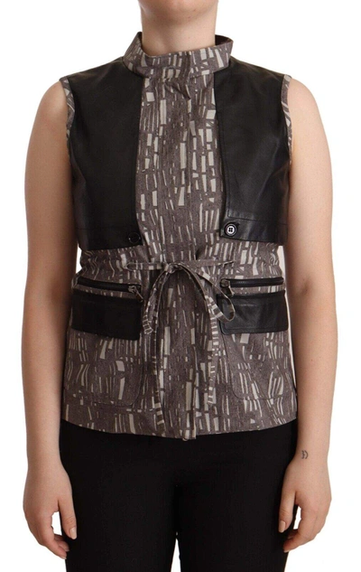 Comeforbreakfast Brown Black Vest Leather Sleeveless Top Blouse In Multicolor