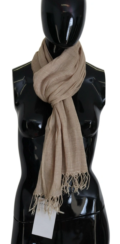COSTUME NATIONAL BEIGE COTTON SHAWL FOULARD FRINGE SCARF