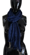 Costume National Blue Silk Shawl Foulard Fringes Scarf In Blue
