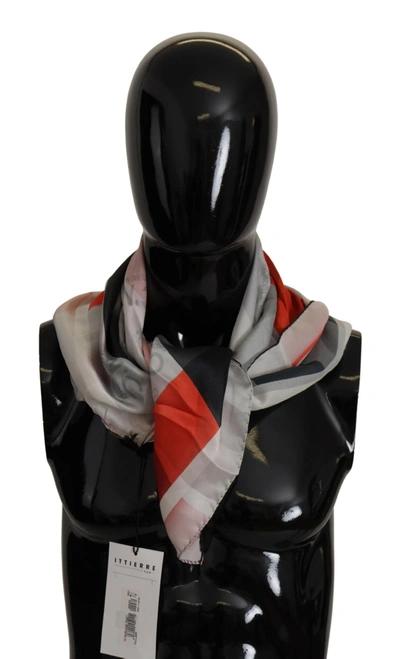 Costume National Grey Red Silk Shawl Foulard Wrap Scarf In Grey Patterned
