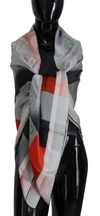 COSTUME NATIONAL GRAY RED SHAWL FOULARD WRAP SCARF