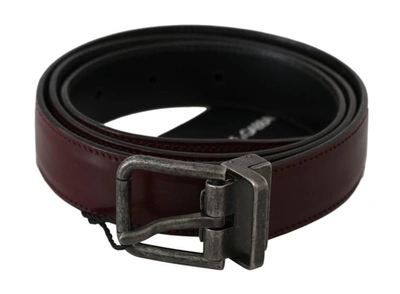 Dolce & Gabbana Bordeaux Leather Belt With Gray Brushed Buckle In Brown