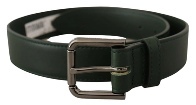 Dolce & Gabbana Army Green Leather Logo Metal Waist Buckle Belt In Dark Green