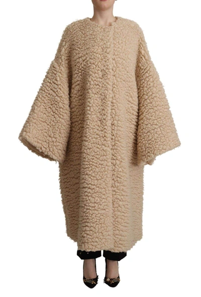 Dolce & Gabbana Beige Cashmere Wool Faux Fur Coat Jacket