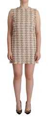 DOLCE & GABBANA BEIGE CHECKERED SLEEVELESS MINI SHIFT DRESS