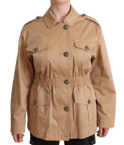 Dolce & Gabbana Beige Cotton Long Sleeves Collared Coat Jacket