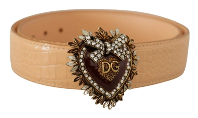 Dolce & Gabbana Beige Croc Pattern Devotion Heart Dg Waist Buckle Belt In Nude