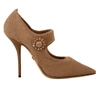 DOLCE & GABBANA BEIGE CRYSTAL POINTED TOE PUMPS MARY JANE SHOES
