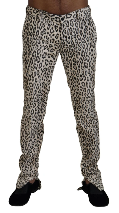 Dolce & Gabbana Beige Leopard Print Cotton Men Pants