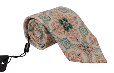 Dolce & Gabbana Beige Majolica Pattern Accessory 100% Silk Necktie In Multicolor