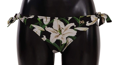 Dolce & Gabbana Bikini Bottom Black Lily Print Swimsuit Swimwear