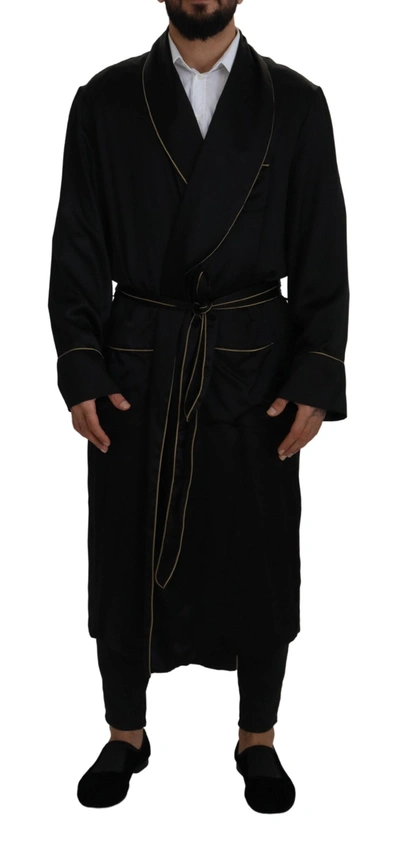 DOLCE & GABBANA BLACK 100% SILK ROBE COAT WRAP  JACKET